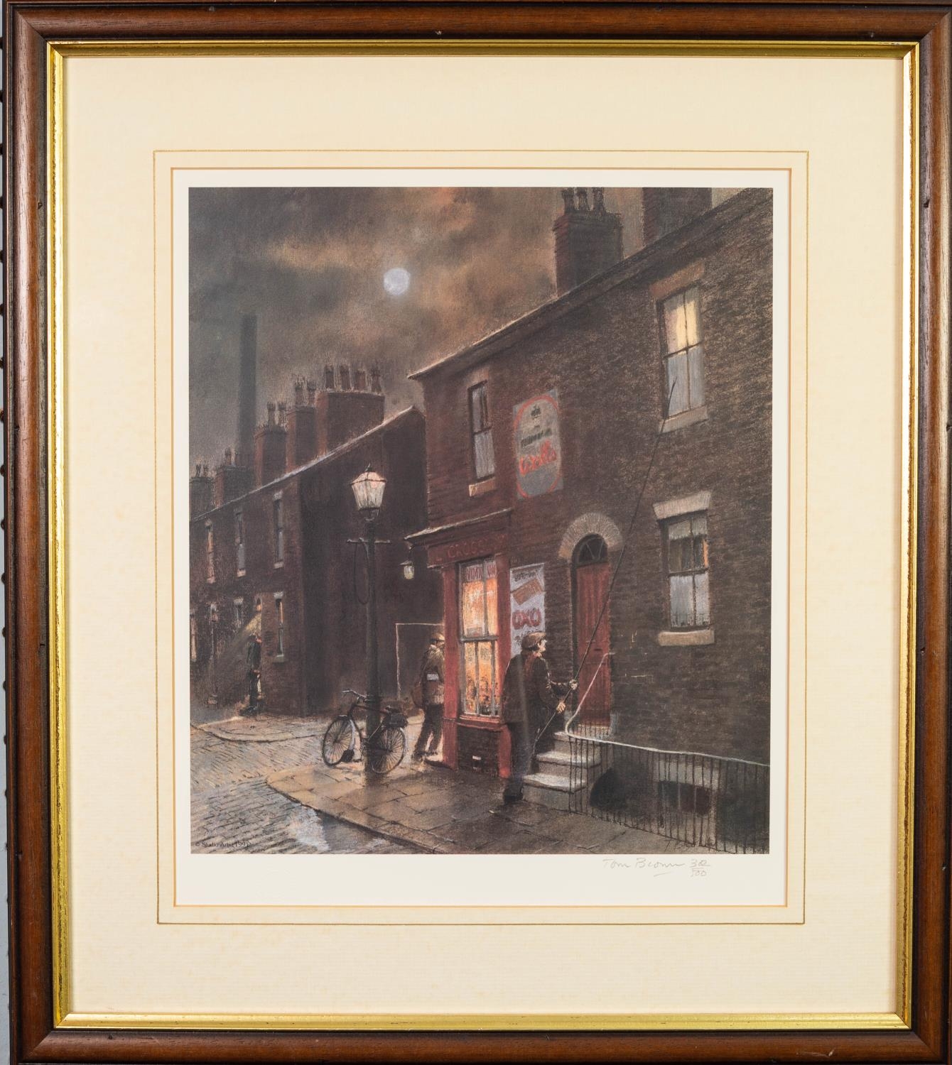 TOM BROWN ARTIST SIGNED LIMITED EDITION COLOUR PRINT Terraced houses, Salford and corner shop with - Image 2 of 2