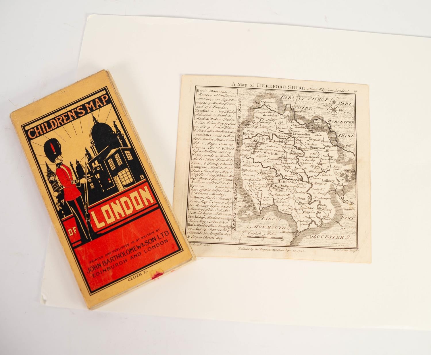 BARTHOLOMEWS CLOTH BACKED AND FOLDING ?CHILDREN?S MAP OF LONDON?, together with an ANTIQUE MAP OF