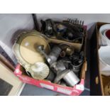 MIXED LOT OF PEWTER AND PLATE, to include, CIRCULAR BREAD WOODEN BREAD BOARD WITH HOLDER, SIX