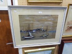 L. FAIRHURST (MODERN)  PASTEL DRAWING ON BUFF PAPER  COASTAL HARBOUR SCENE SIGNED LOWER LEFT  13 3/