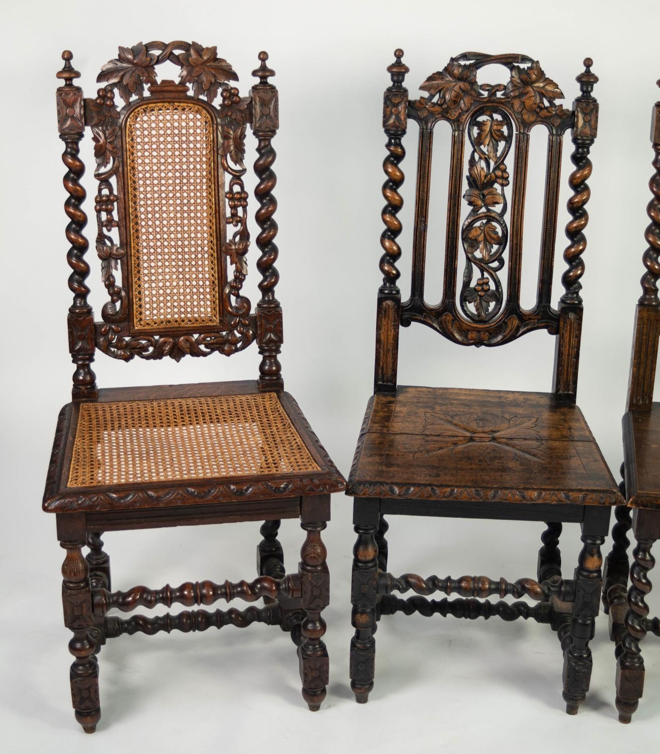 PAIR OF NINETEENTH CENTURY CARVED OAK SINGLE CHAIRS IN THE SEVENTEENTH CENTURY STYLE, each with - Image 2 of 3