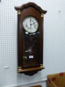 W. WIDDOP, MODERN MAHOGANY VIENNA STYLE WALL CLOCK, WITH SPRING DRIVEN 8 DAYS STRIKING AND CHIMING