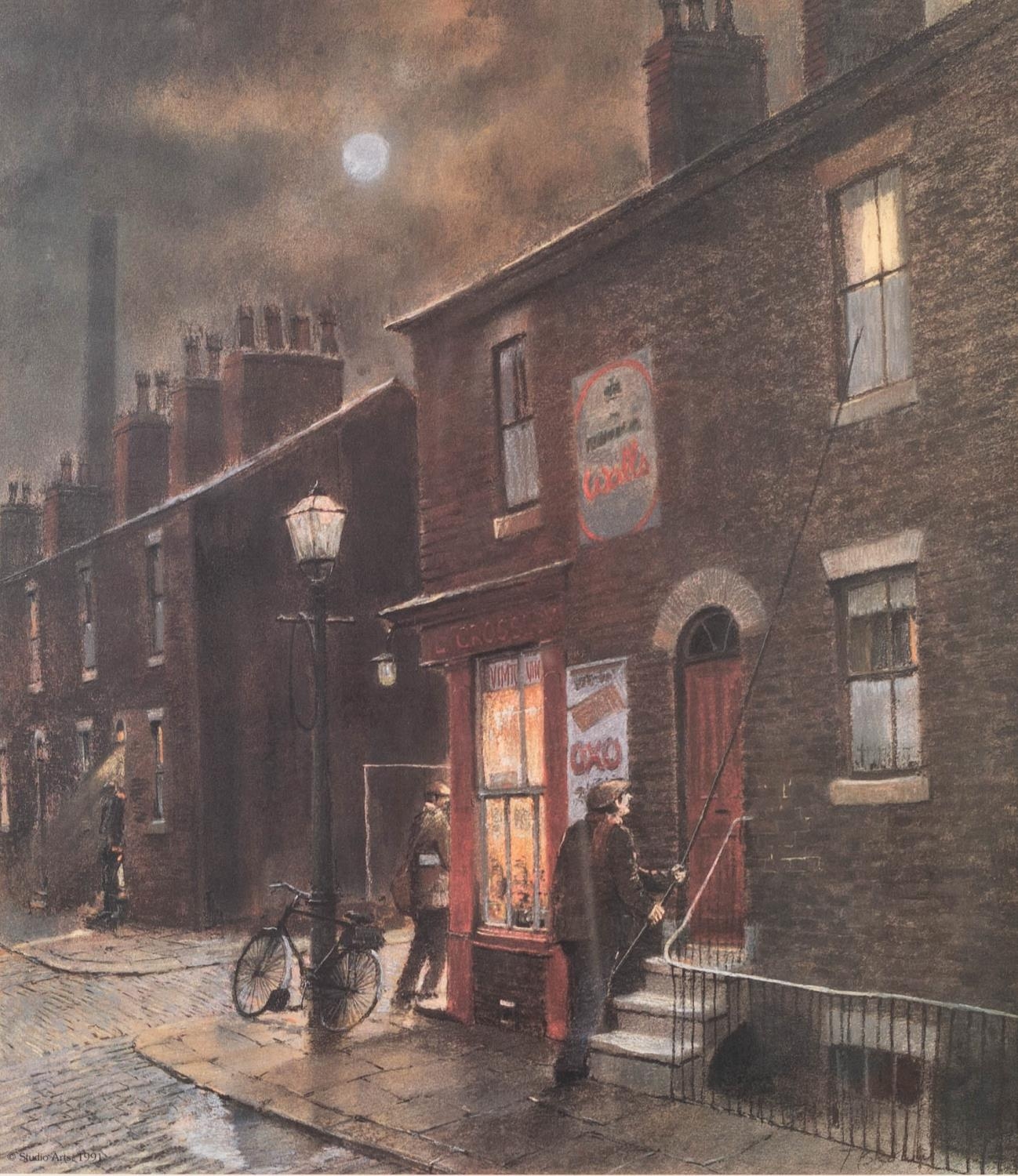 TOM BROWN ARTIST SIGNED LIMITED EDITION COLOUR PRINT Terraced houses, Salford and corner shop with