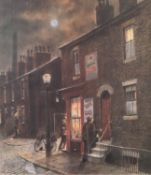 TOM BROWN ARTIST SIGNED LIMITED EDITION COLOUR PRINT Terraced houses, Salford and corner shop with