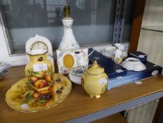 AYNSLEY CHINA TO INCLUDE; EXAMPLES OF 'ORCHARD GOLD' AND 'WILD TUDOR', LAMP, CLOCK, VASES, TRINKET
