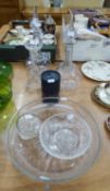 PAIR OF GLASS DECANTERS WITH POINTED STOPPERS, one decanter chipped, BOXED STUART CRYSTAL ?