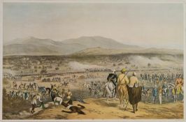 FOUR COLOUR PRINT REPRODUCTIONS OF 19th CENTURY COLOURED ETCHINGS OF BRITISH BATTLE SCENES: The