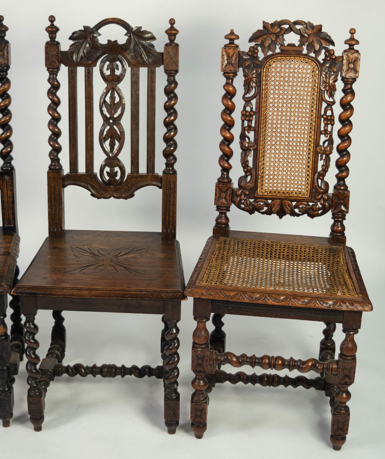 PAIR OF NINETEENTH CENTURY CARVED OAK SINGLE CHAIRS IN THE SEVENTEENTH CENTURY STYLE, each with - Image 3 of 3