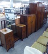 ART DECO WALNUT BEDROOM SUITE OF THREE PIECES, VIZ A TWO-DOOR WARDROBE, 4? WIDE; A GENT?S SMALL