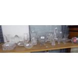 A SELECTION OF SMALL CUT GLASS ITEMS TO INCLUDE; VARIOUS VASES, PAPERWEIGHT, OBLONG TRINKET BOX