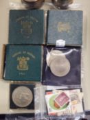 THREE FESTIVAL OF BRITAIN 1951 CROWN COINS, BOXED; THREE OTHER CROWN COINS ? ELIZABETH II AND SOME
