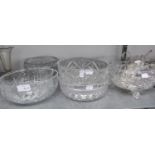 HEAVY QUALITY, MODERN CUT GLASS FRUIT BOWL, and SEVEN OTHERS, (8)