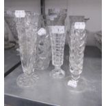 VICTORIAN PRESSED GLASS CELERY VASE and EIGHT SPECIMEN/ SMALL VASES, (9)