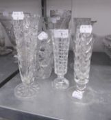VICTORIAN PRESSED GLASS CELERY VASE and EIGHT SPECIMEN/ SMALL VASES, (9)