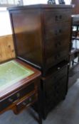 A PAIR OF MAHOGANY BEDSIDE CHESTS OF THREE DRAWERS WITH INSET CANE PANELS TO THE DRAWER FRONTS