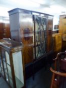 GOOD QUALITY MAHOGANY DISPLAY CABINET, HAVING GLAZED CENTRAL DOOR, FLANKED BY TWO DOORS, WITH OVAL