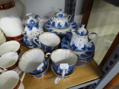 TWENTY ONE PIECE MODERN RUSSIAN BLUE AND WHITE PORCELAIN TEA SERVICE FOR SIX PERSONS, heightened