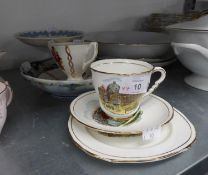 WEDGWOOD ?QUEEN?S WARE? TAZZA; MELBOURNE SOUVENIR CHINA TEACUP, SAUCER AND PLATE; ANOTHER SPECIMEN