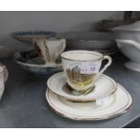 WEDGWOOD ?QUEEN?S WARE? TAZZA; MELBOURNE SOUVENIR CHINA TEACUP, SAUCER AND PLATE; ANOTHER SPECIMEN