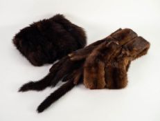 FISHERS, PRESTON, DARK BROWN MINK STOLE with four full skins and a BLACK WOLF FUR MUFF (2)