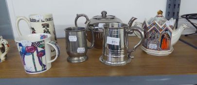 MIXED LOT to include: PLATINUM LUSTRE POTTERY TEAPOT, SADLER ?ELIZABETH I QUEEN OF ENGLAND?