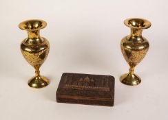 LATE COLONIAL INDIAN CARVED HARDWOOD TABLE CIGAR BOX, with Taj Mahal to the cover, 8? x 5? (20.3cm x