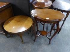 A MAHOGANY OVAL OCCASIONAL TABLE, WITH UNDER PLATFORM AND A MAHOGANY CIRCULAR COFFEE TABLE, ON