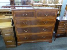 A GOOD QUALITY EDWARDIAN INLAID MAHOGANY CHEST OF TWO SHORT DRAWERS OVER THREE LONG DRAWERS, (