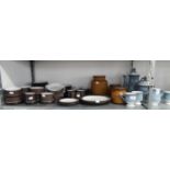 A GOOD SELECTION OF HORNSEA 'CONTRAST' BROWN DINNER AND TEA WARES AND THREE HORNSEA STORAGE JARS,