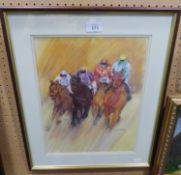 J. WHEATLEY  PASTEL DRAWING  HORSE RACE  SIGNED  14" X 11" (35.5cm x 27.9cm)