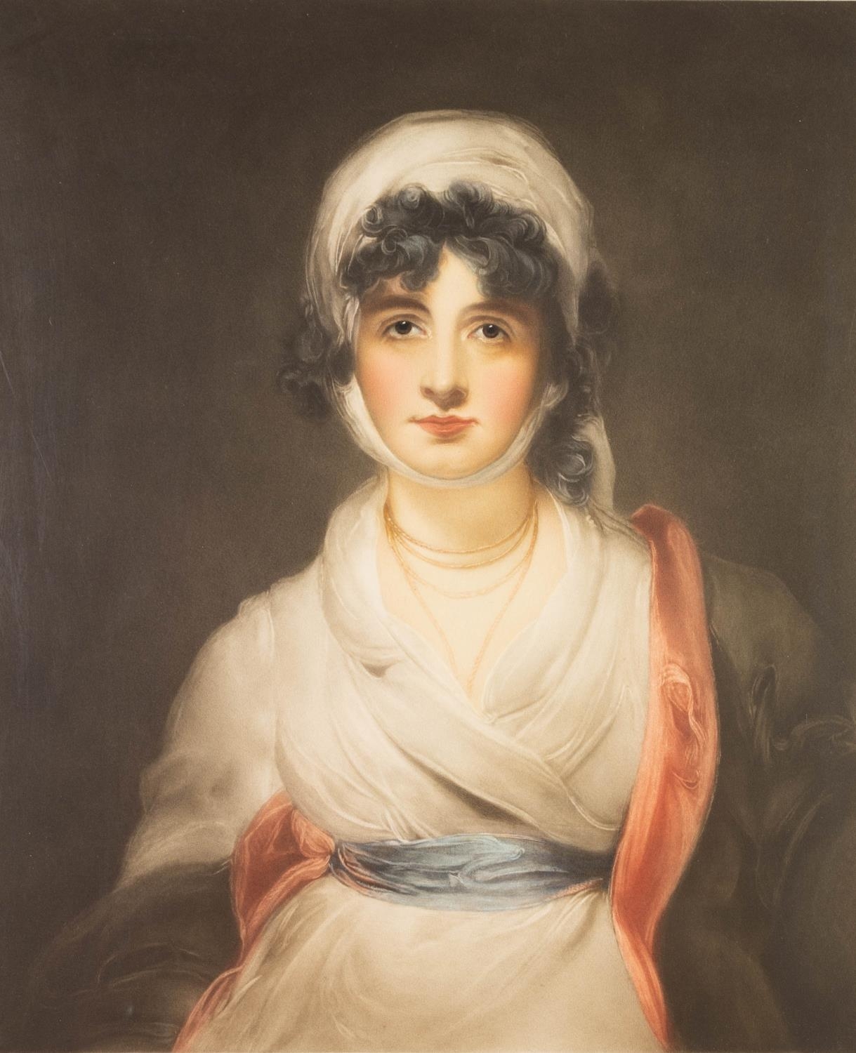 ELLEN JOWETT AFTER THOMAS LAWRENCE MEZZOTINT ENGRAVING PRINTED IN COLOUR Mrs Siddons Signed in
