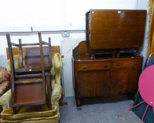 1950?s OAK DINING ROOM FURNITURE, COMPRISING A SIDEBOARD WITH LOW RAISED MIRROR BACK, FALL-LEAF