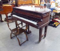MAX ADOLPH, HIGH GLOSS MAHOGANY CASED BOUDIOR GRAND PIANOFORTE, ON THREE PAIRS OF SQUARE TAPERING