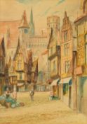 S.C. MORLEY  WATERCOLOURS, A PAIR French townscapes with figures, inscribed respectively 'Mentone'