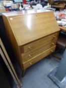 A LIGHT OAK 'FINELINE' BUREAU, HAVING FALL-FRONT OVER THREE DRAWERS