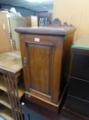 EDWARDIAN WALNUT BEDSIDE CUPBOARD, WITH FRAMED PANEL DOOR, ON PLINTH BASE, 1?4? WIDE