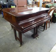 MAX ADOLPH, HIGH GLOSS MAHOGANY CASED BOUDIOR GRAND PIANOFORTE, ON THREE PAIRS OF SQUARE TAPERING