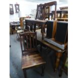 A SET OF FOUR DARKWOOD DINING CHAIRS WITH PANEL SEATS AND A PAIR OF DARKWOOD DINING CHAIRS, WITH