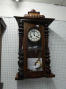 MAHOGANY LATE NINETEENTH CENTURY GERMAN VIENNA WALL CLOCK, HAVING ROMAN NUMERAL DIAL