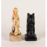 ORIENTAL CARVED HARDSTONE FIGURE OF A SAGE, 5 ¼? (13.3cm) high, on a square base, together with a