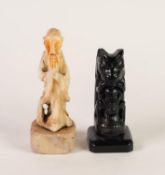ORIENTAL CARVED HARDSTONE FIGURE OF A SAGE, 5 ¼? (13.3cm) high, on a square base, together with a