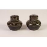 PAIR OF 1960s NIGERIAN STUDIO POTTERY TABLE CONDIMENTS with removable screw-on covers for salt and