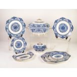 LATE VICTORIAN MINTONS 36 PIECE DENMARK PATTERN BLUE AND WHITE POTTERY PART DINNER SERVICE OF