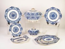 LATE VICTORIAN MINTONS 36 PIECE DENMARK PATTERN BLUE AND WHITE POTTERY PART DINNER SERVICE OF