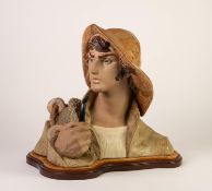 LLADRO PORCELLANEOUS WARE MODEL OF A HEAD AND SHOULDERS DEPICTION OF A YOUNG FISHERMAN, wearing a