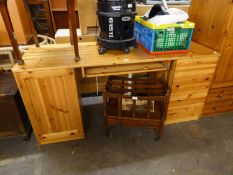 A PINE DOUBLE PEDESTAL COMPUTER DESK WITH CENTRE PULL-OUT KEYBOARD TRAY; A PEDESTAL OF FOUR