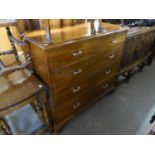 A NINETEENTH CENTURY MAHOGANY CHEST OF TWO SHORT AND THREE LONG DRAWERS, REPLACED HANDLES