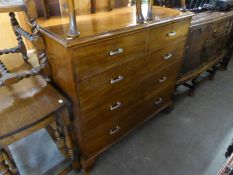 A NINETEENTH CENTURY MAHOGANY CHEST OF TWO SHORT AND THREE LONG DRAWERS, REPLACED HANDLES