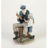 LLADRO PORCELAIN MODEL OF A SPANISH MARINER, whited bearded, seated on a crate showing his