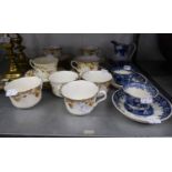 TWO VICTORIAN FLORAL DECORATED PART TEA SETS, A PAIR OF BLUE AND WHITE SMALL SAUCERS AND BOWLS AND A